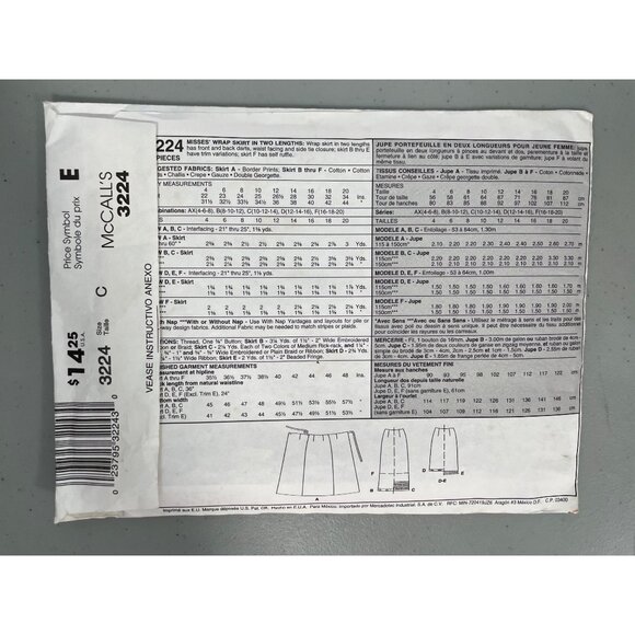 Y2K McCalls 3224 Sewing Pattern Size C 10-12-14 Misses Wrap Skirt 6 Pieces CUT - Picture 4 of 7